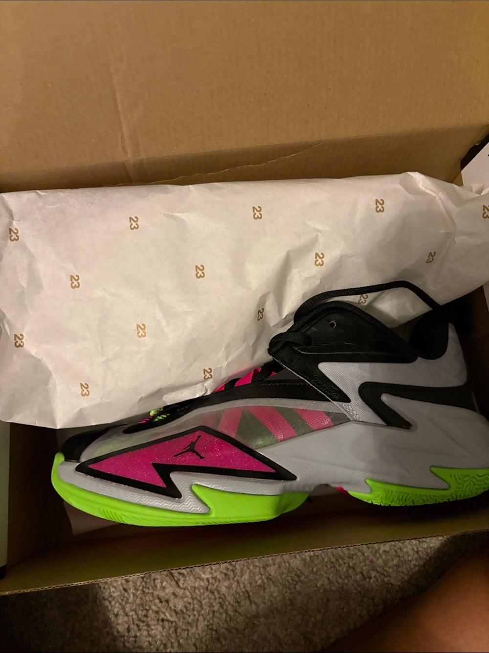Jordan Black, Neon Pink & Lime Green Athletic Basketball Shoes